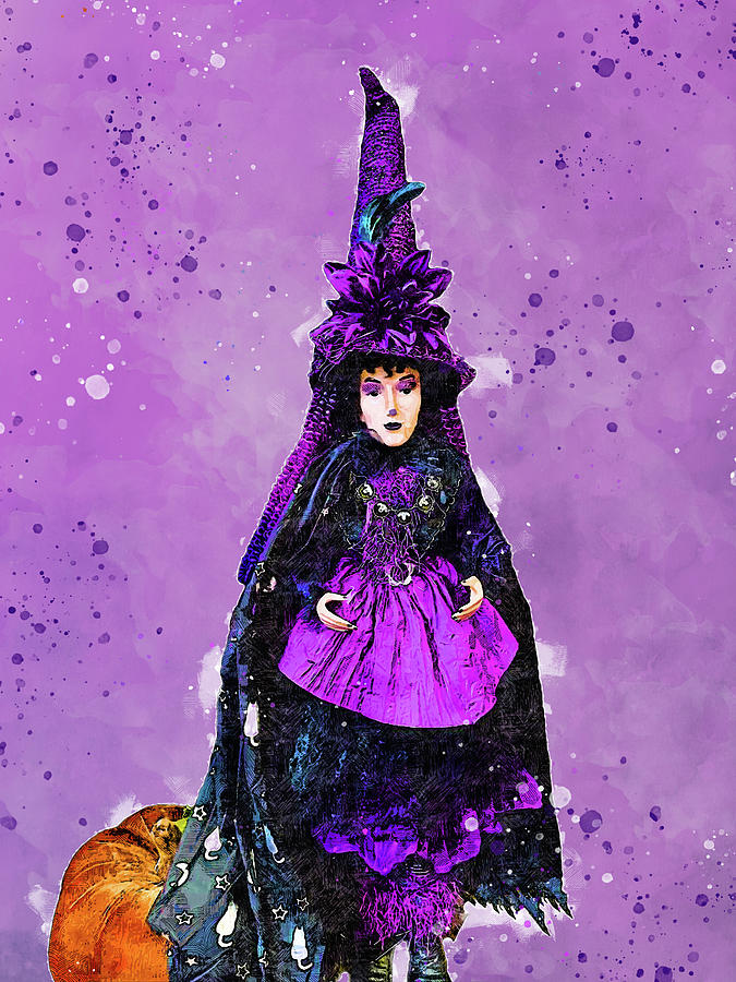 Purple and Black Halloween Witch Mixed Media by Pamela Williams