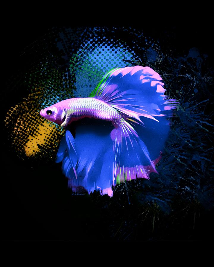 Fish Digital Art - Purple And Blue Betta Fish Abstract Portrait  by Scott Wallace Digital Designs