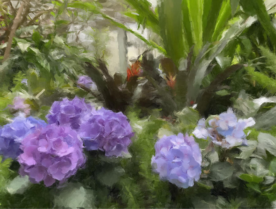 Purple and Blue Hydrangeas Painting by Gary Arnold