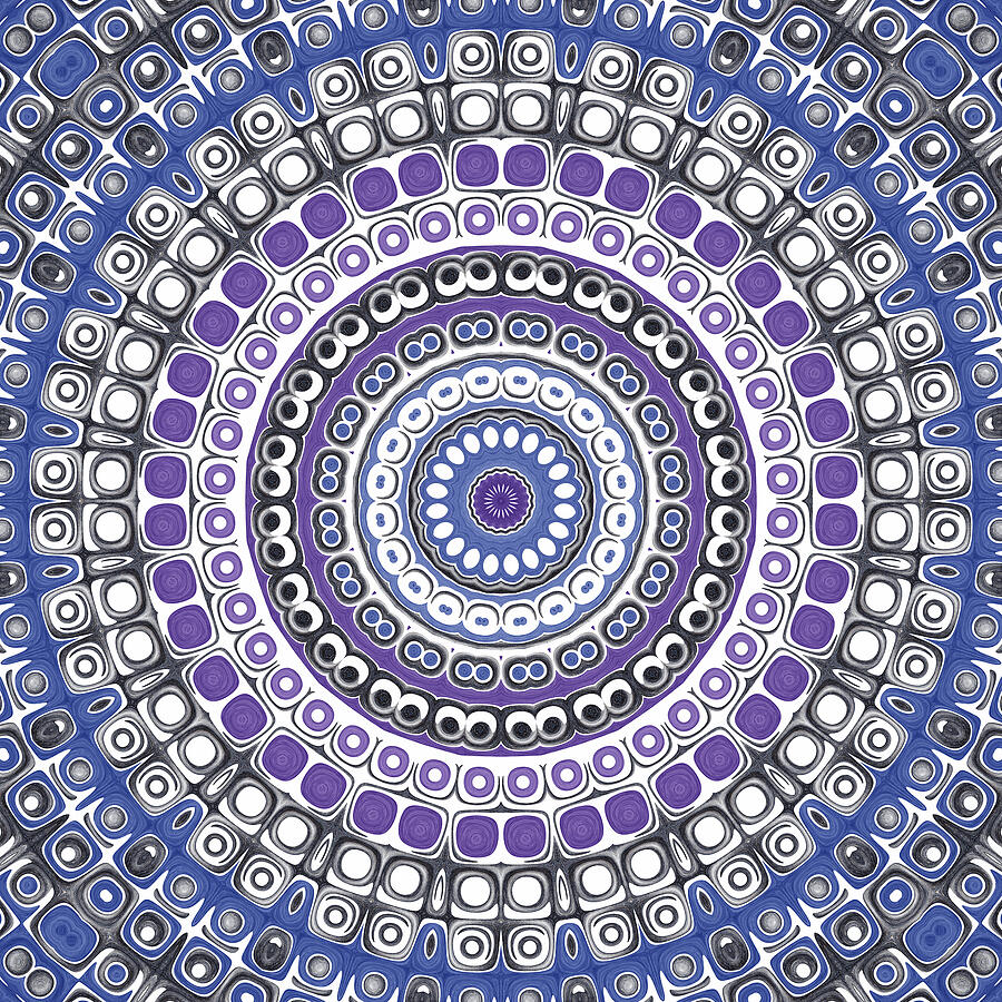 Purple and Blue Mandala Kaleidoscope Medallion Flower Digital Art by Mercury McCutcheon