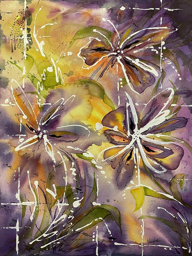 Purple and Gold Colorburst Painting by Nancy Lake Watercolor
