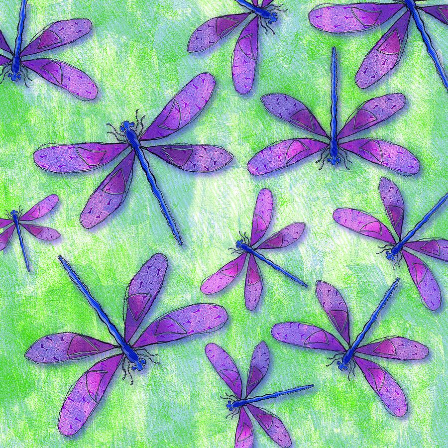 Purple and Green Dragonflies Digital Art by Doug Woodall | Pixels