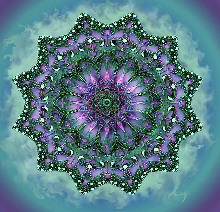 Purple and Green Mandala Digital Art by Artful Oasis