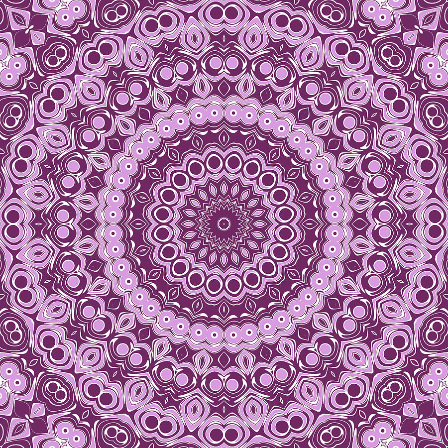 Purple and Lavender Mandala Kaleidoscope Medallion Flower Digital Art by Mercury McCutcheon
