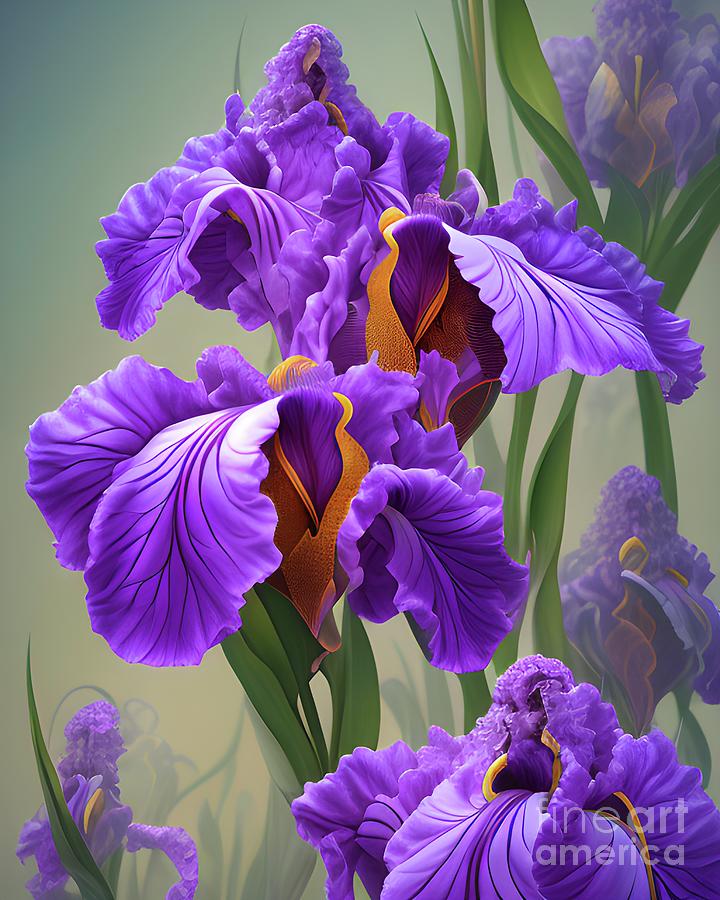 Purple and orange Irises_1864 Digital Art by Mary Machare