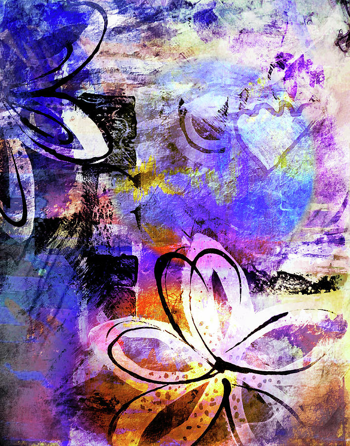 Purple and Pink Floral Abstract Painting by Sherrie Triest