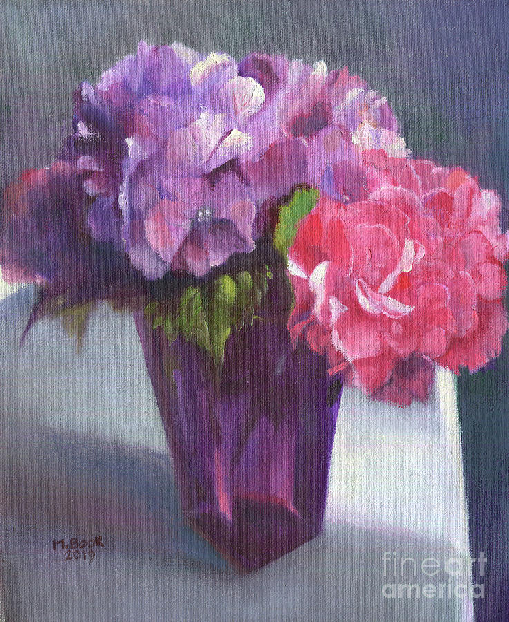 Purple and Pink Hydrangeas Painting by Marlene Book