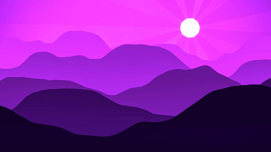 Purple and Pink Minimalist Mountain Range at Sunset Digital Art by Matthias Hauser
