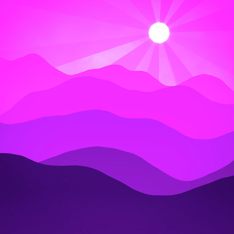Purple and Pink Red Sunset and Mountains 01 Abstract Minimalism Digital Art by Matthias Hauser