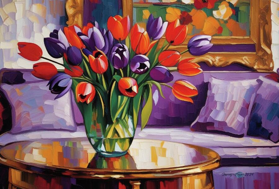 Purple and Red Tulips  Digital Art by James Eye