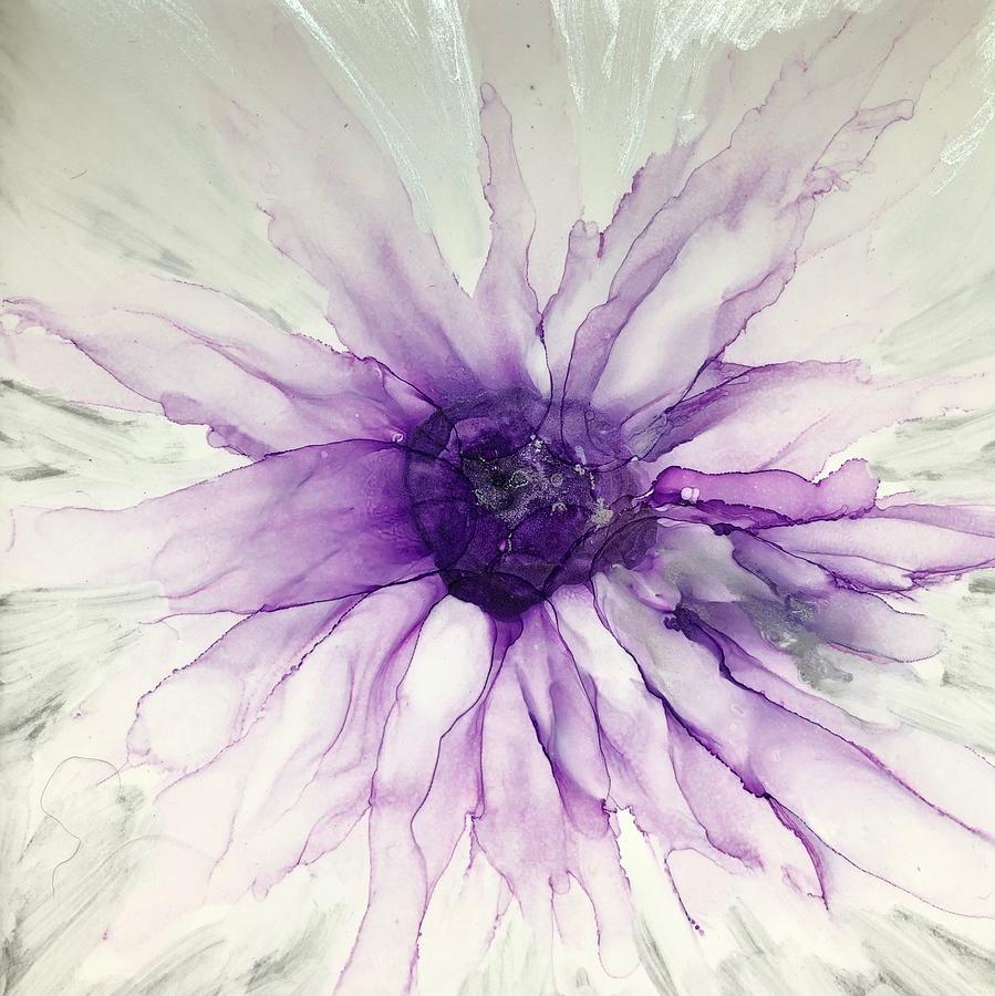 Purple and Silver Flower Painting by Rachelle Stracke