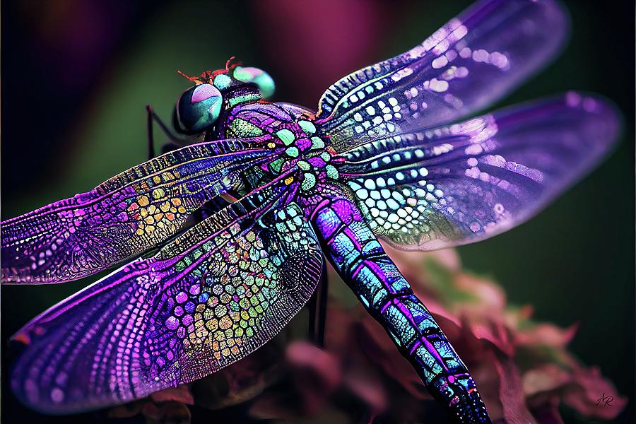 Purple and Teal Dragonfly Digital Art by Adrian Reich
