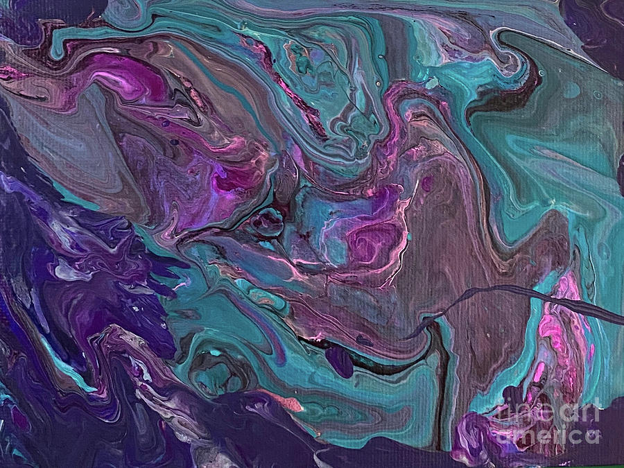 Purple and Teal Marbling  Painting by Lisa Neuman
