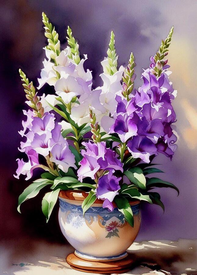 Flower Digital Art - Purple and White Snapdragons  by James Eye