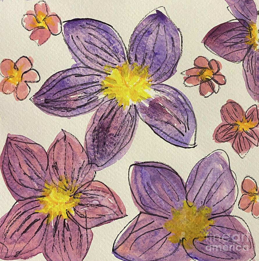 Purple and Yellow Flowers Mixed Media by Lisa Neuman