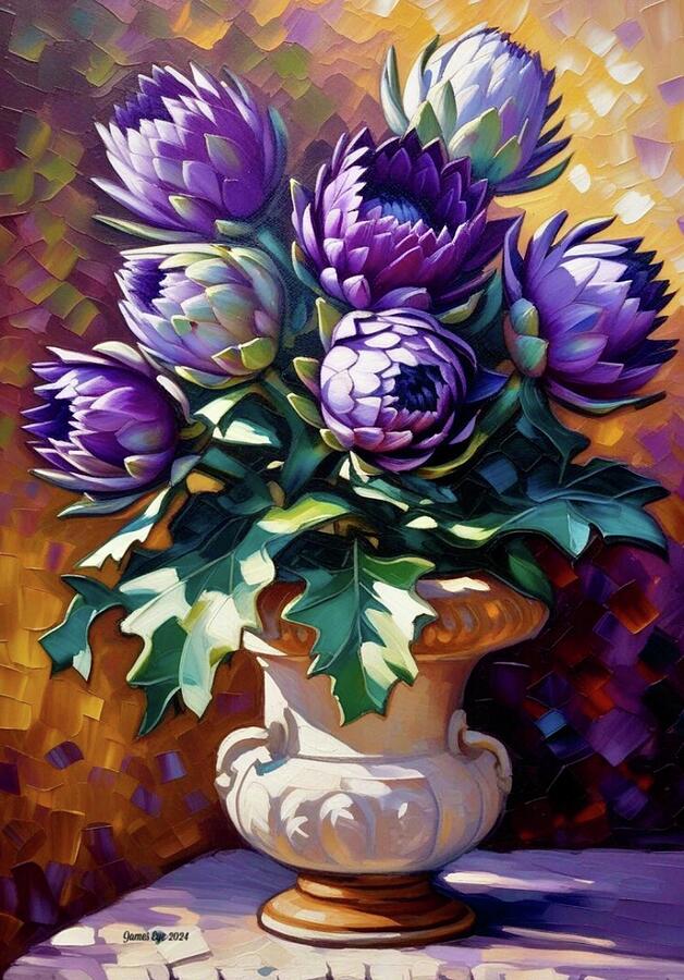Flower Digital Art - Purple Artichokes  by James Eye