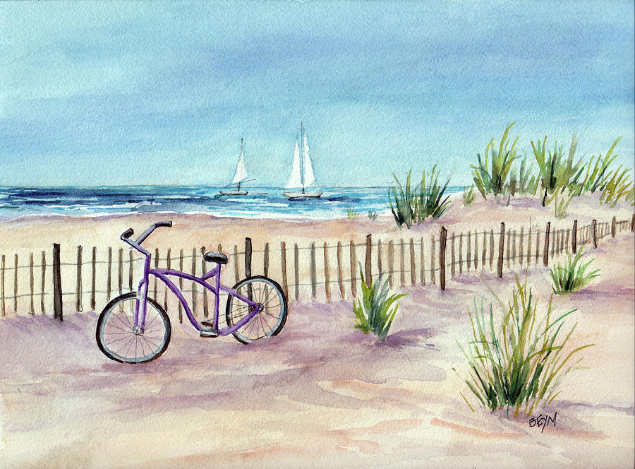 Purple Bike on a Beach Painting by Clara Sue Beym
