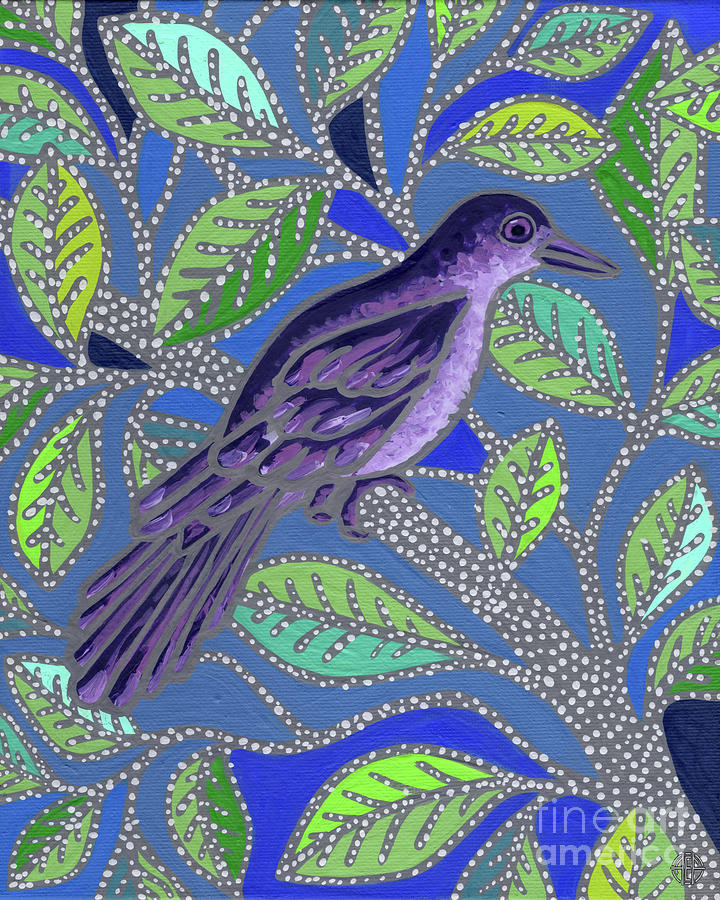 Purple Bird And Leaf Mosaic  Painting by Amy E Fraser