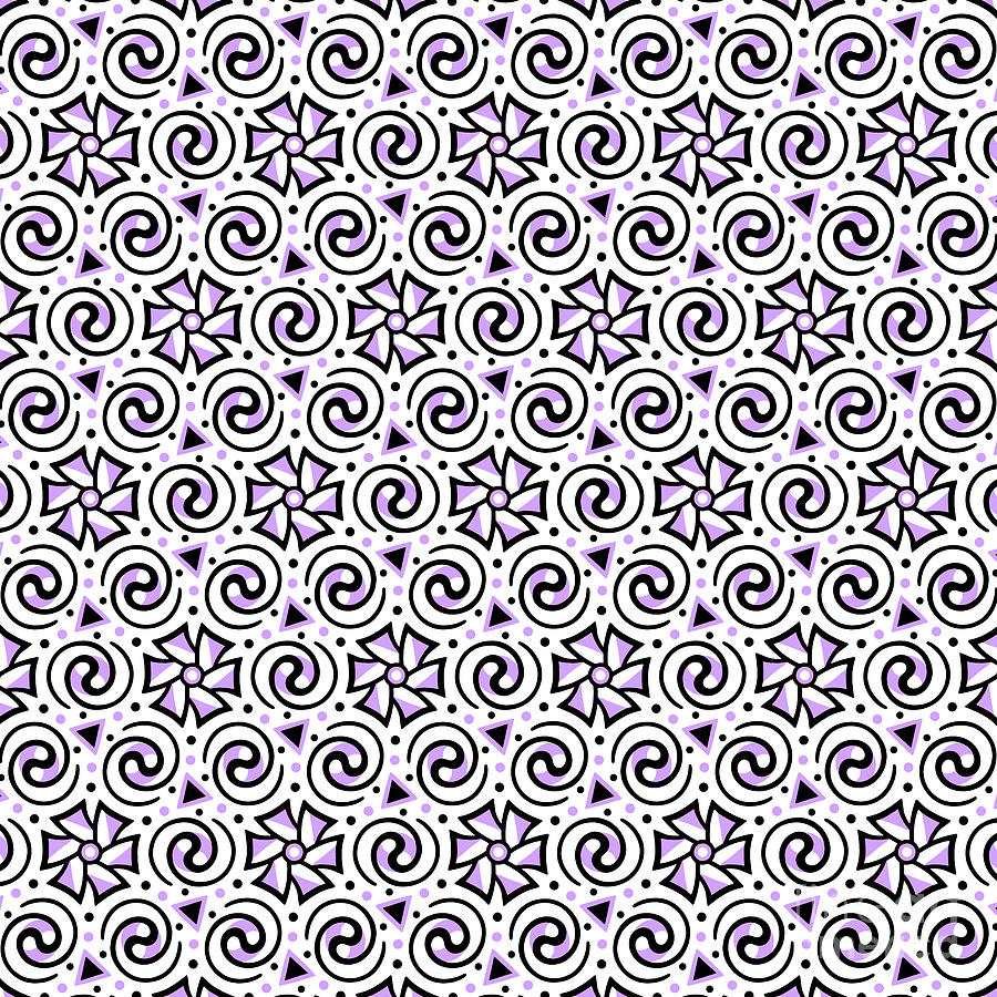 Abstract Digital Art - Purple, Black and White Geometric Swirl Pattern by LJ Knight