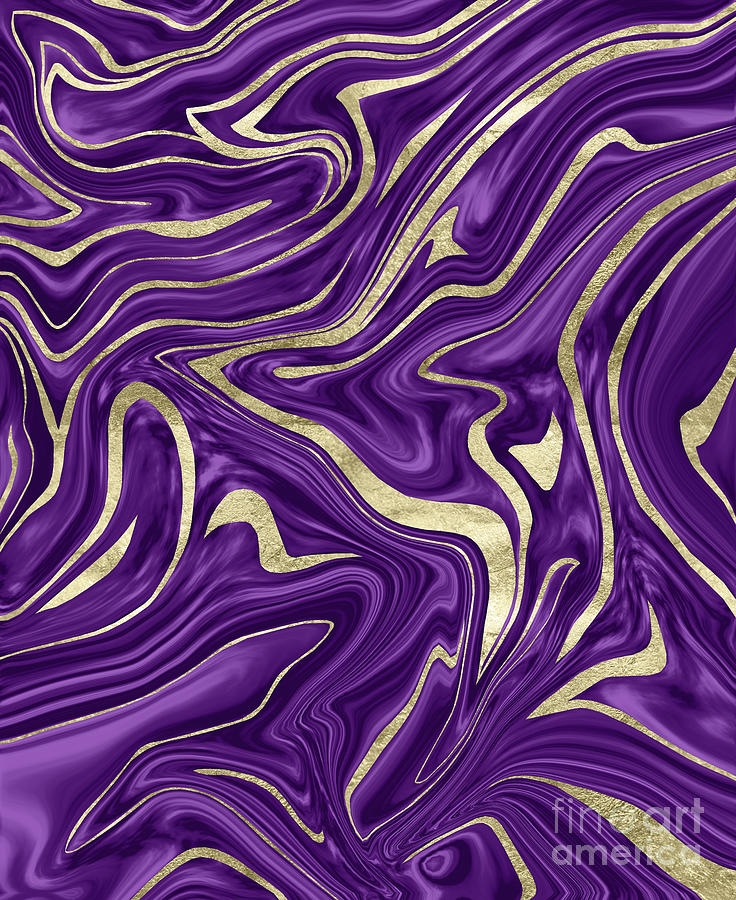 Pattern Mixed Media - Purple Black Gold Marble #1 #decor #art  by Anitas and Bellas Art