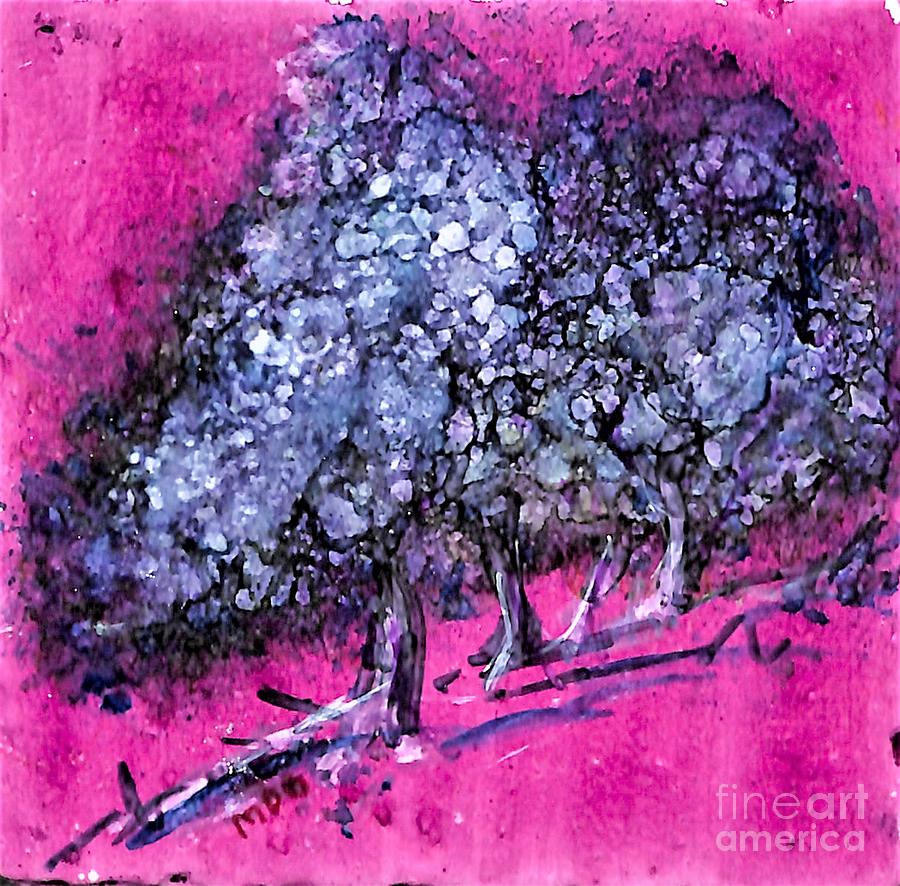 Purple Blue Abstract Tree Painting by Patty Donoghue