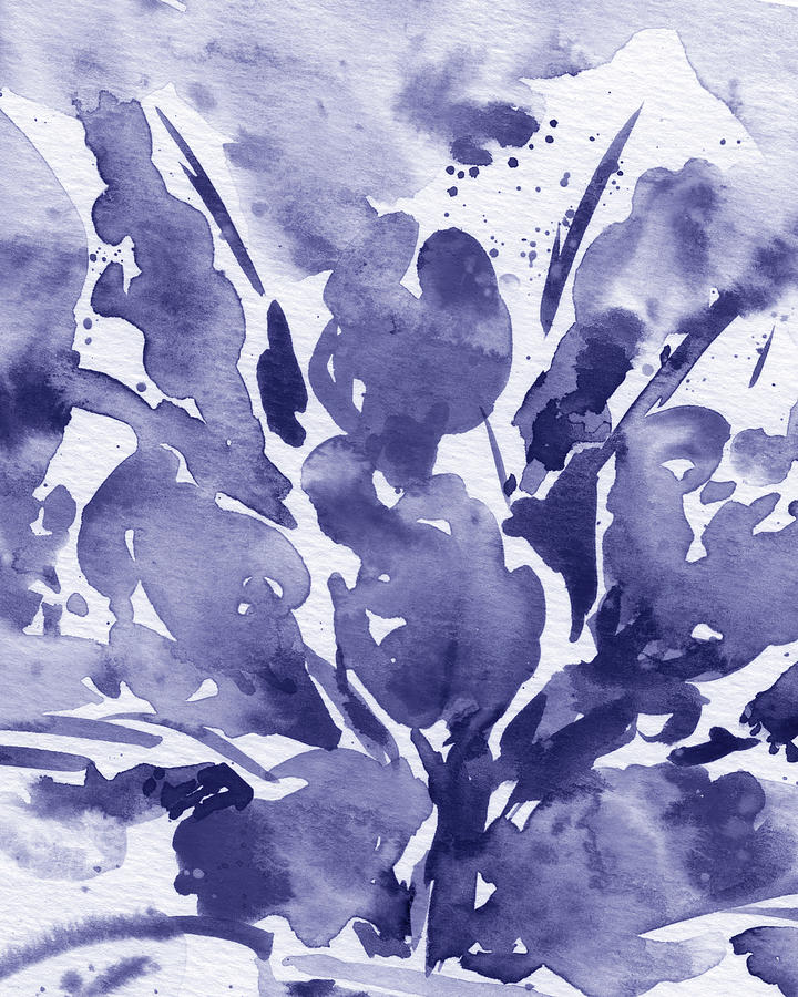 Purple Blue Abstract Very Peri Floral Pattern Decor Design X Painting by Irina Sztukowski
