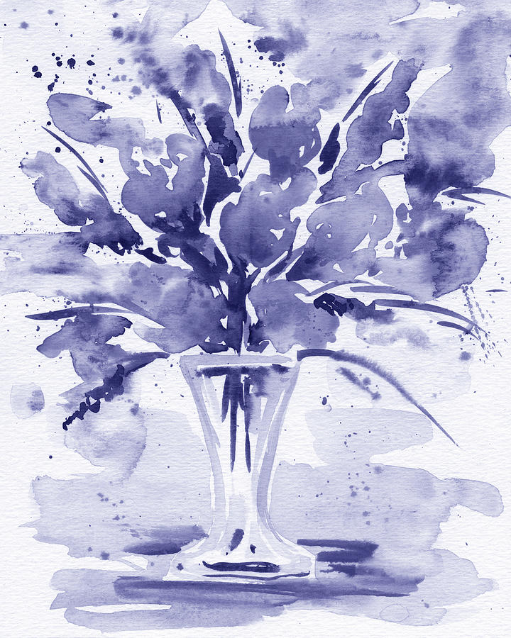 Purple Blue Abstract Very Peri Floral Pattern Decor Design XI Painting by Irina Sztukowski