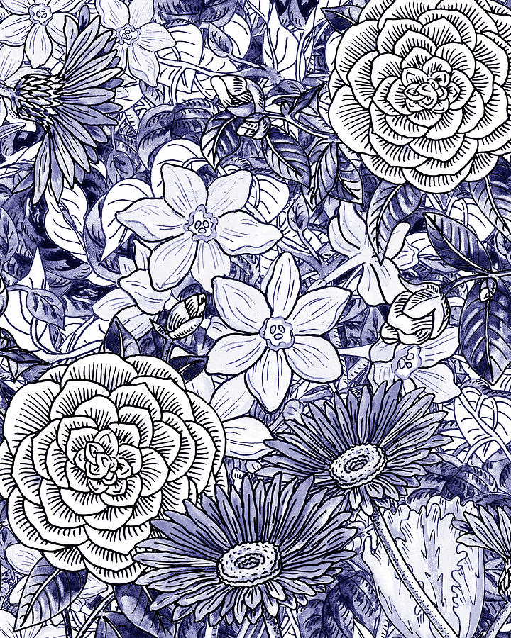 Purple Blue Abstract Very Peri Floral Pattern Decor Design XIV Painting by Irina Sztukowski
