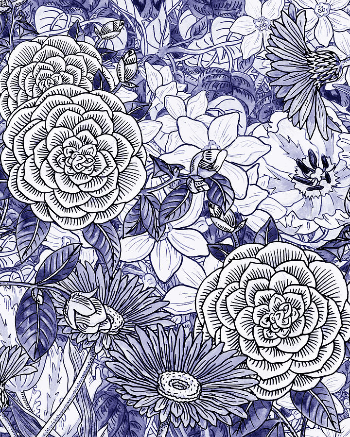 Purple Blue Abstract Very Peri Floral Pattern Decor Design XV Painting by Irina Sztukowski