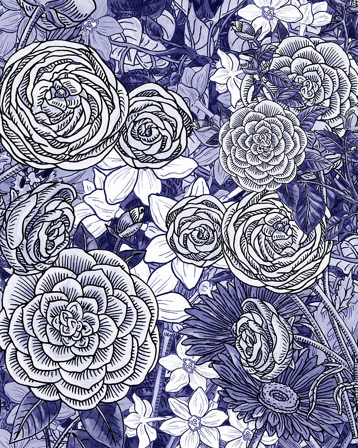 Purple Blue Abstract Very Peri Floral Pattern Decor Design XVII Painting by Irina Sztukowski