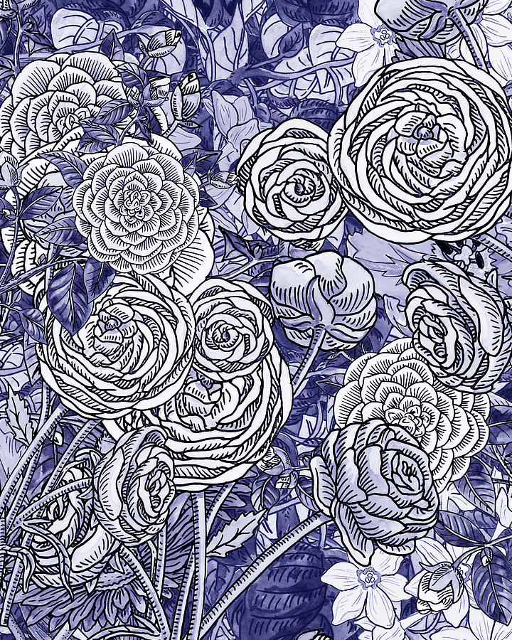 Purple Blue Abstract Very Peri Floral Pattern Decor Design XVIII Painting by Irina Sztukowski