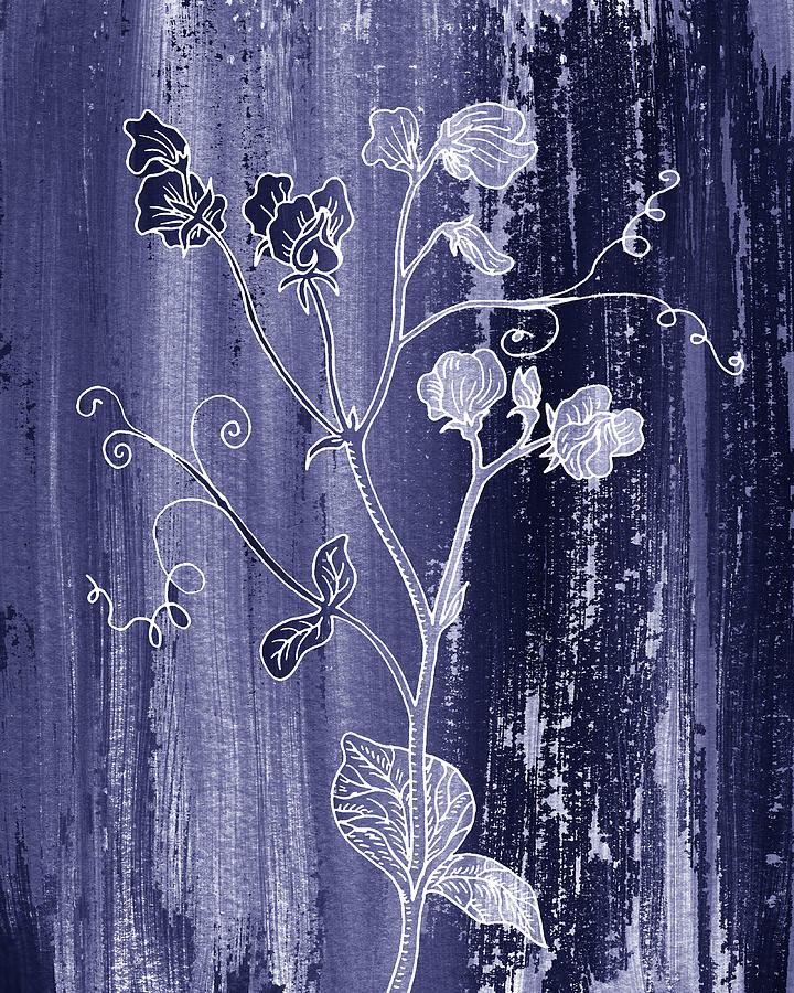 Purple Blue Abstract Very Peri Floral Pattern Decor Design XXII Painting by Irina Sztukowski