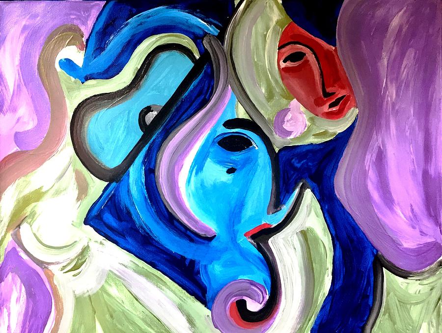 Illustrations Painting - Purple-Blue Jazz Faces by Bodo Vespaciano Illustrations Painting - Purple-Blue Jazz Faces by Bodo Vespaciano