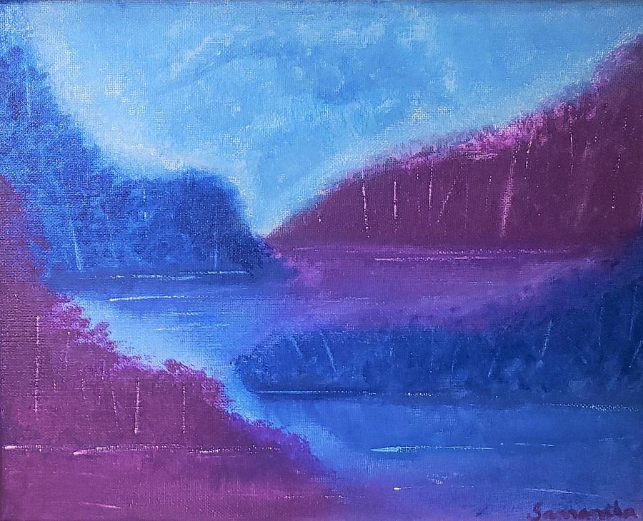 Purple/Blue Landscape Painting by Samantha Latterner
