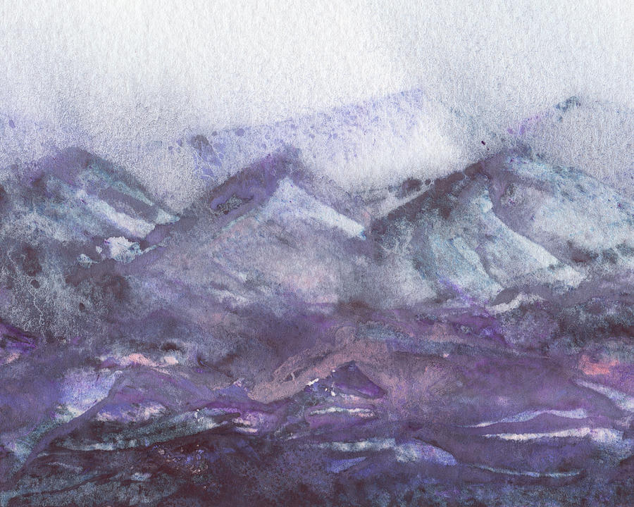Purple Blue Mountains Abstract Watercolor Landscape  Painting by Irina Sztukowski
