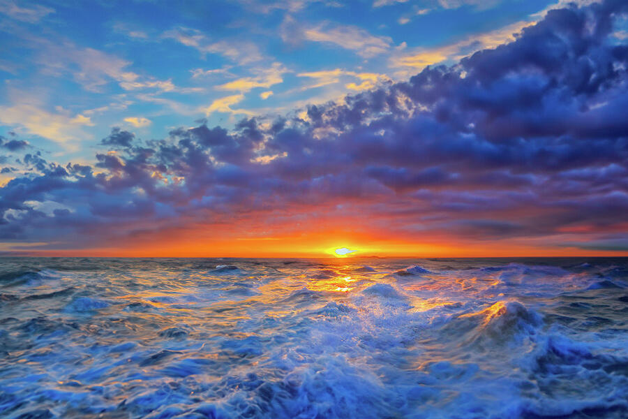 Purple Blue Red Sunset Ocean Wave Photograph by Eszra Tanner