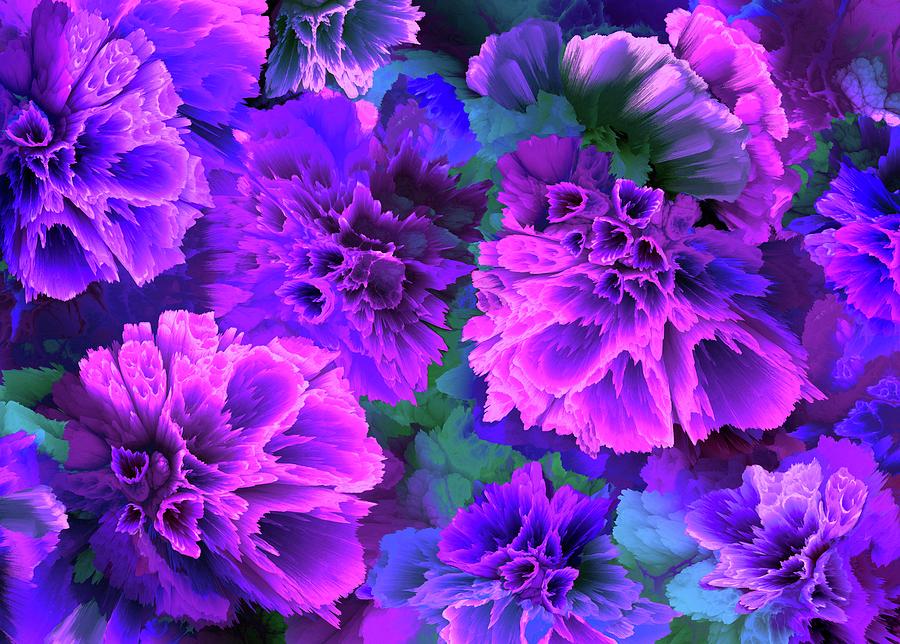 Purple Blue Trumpets Flowers  Digital Art by Grace Iradian