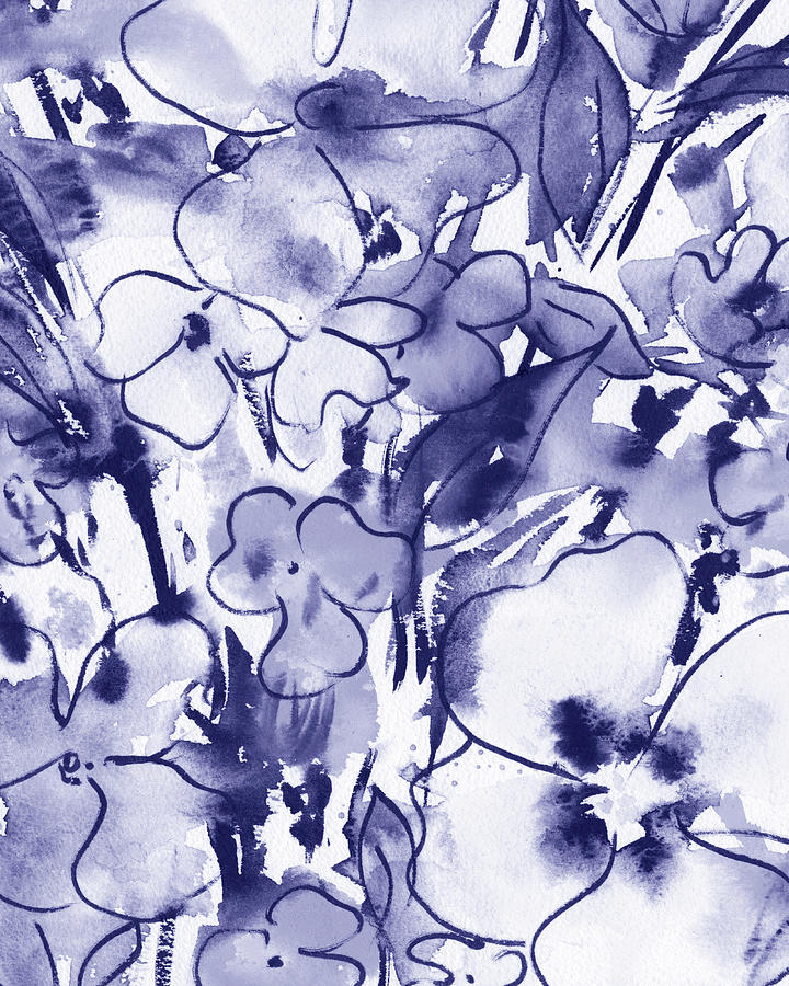 Purple Blue Very Peri Abstract Watercolor Floral Decor Design II Painting by Irina Sztukowski