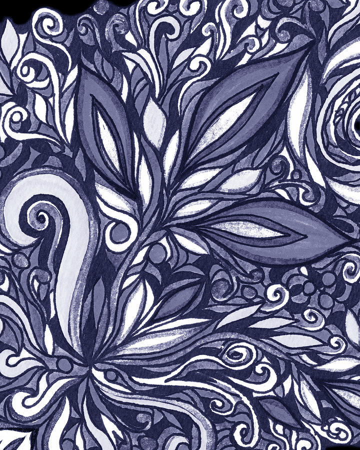 Purple Blue Very Peri Abstract Watercolor Floral Decor Design IV Painting by Irina Sztukowski