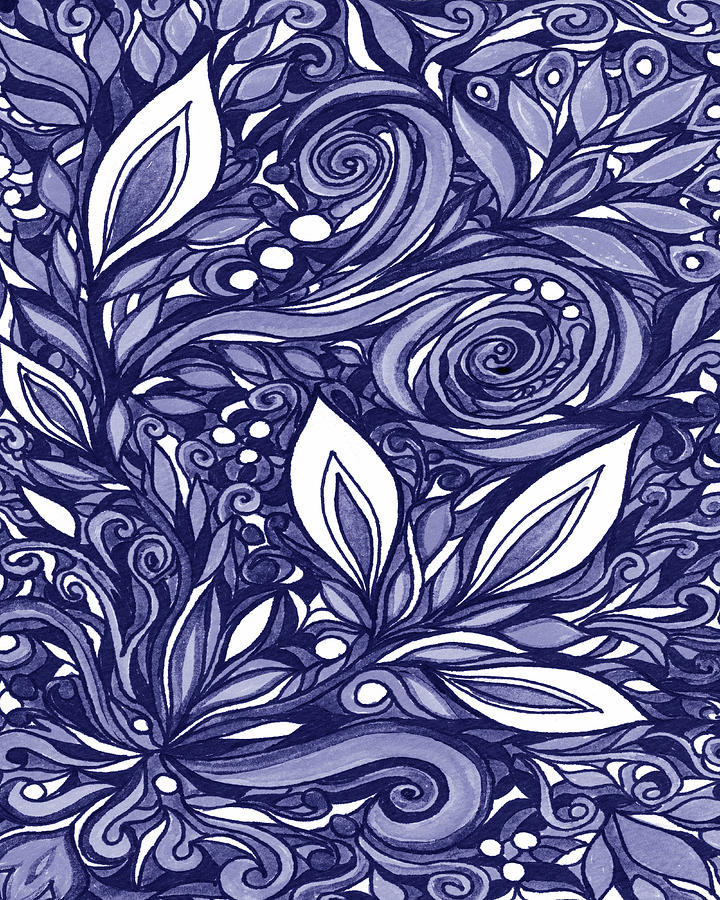 Purple Blue Very Peri Abstract Watercolor Floral Decor Design IX Painting by Irina Sztukowski