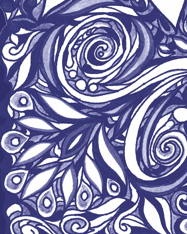 Purple Blue Very Peri Abstract Watercolor Floral Decor Design V Painting by Irina Sztukowski