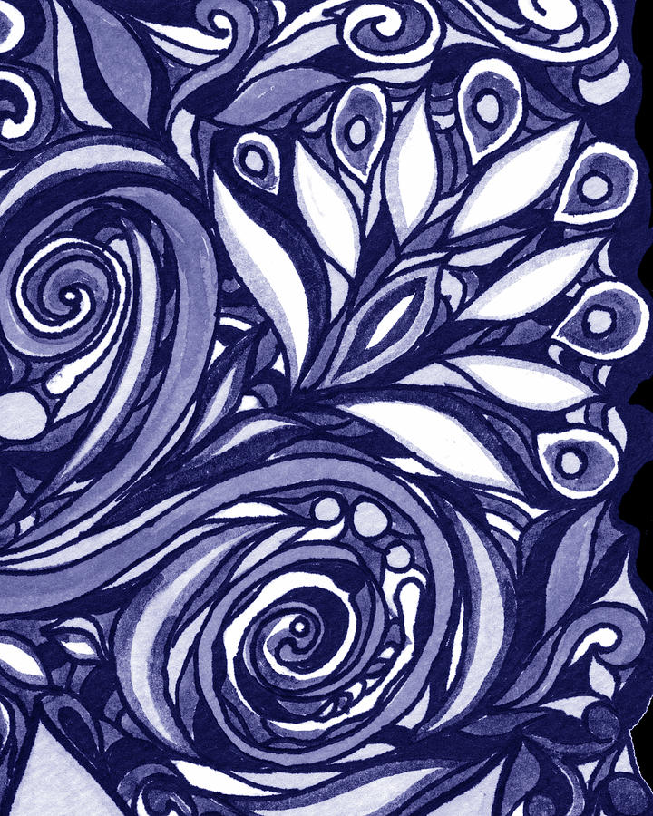 Purple Blue Very Peri Abstract Watercolor Floral Decor Design Vi Painting