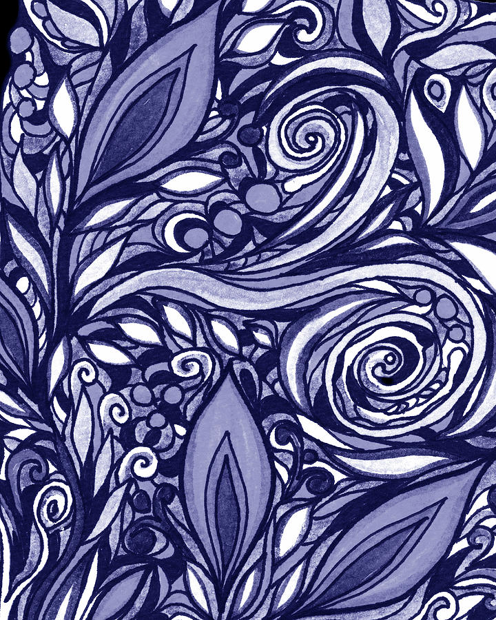 Purple Blue Very Peri Abstract Watercolor Floral Decor Design VII Painting by Irina Sztukowski