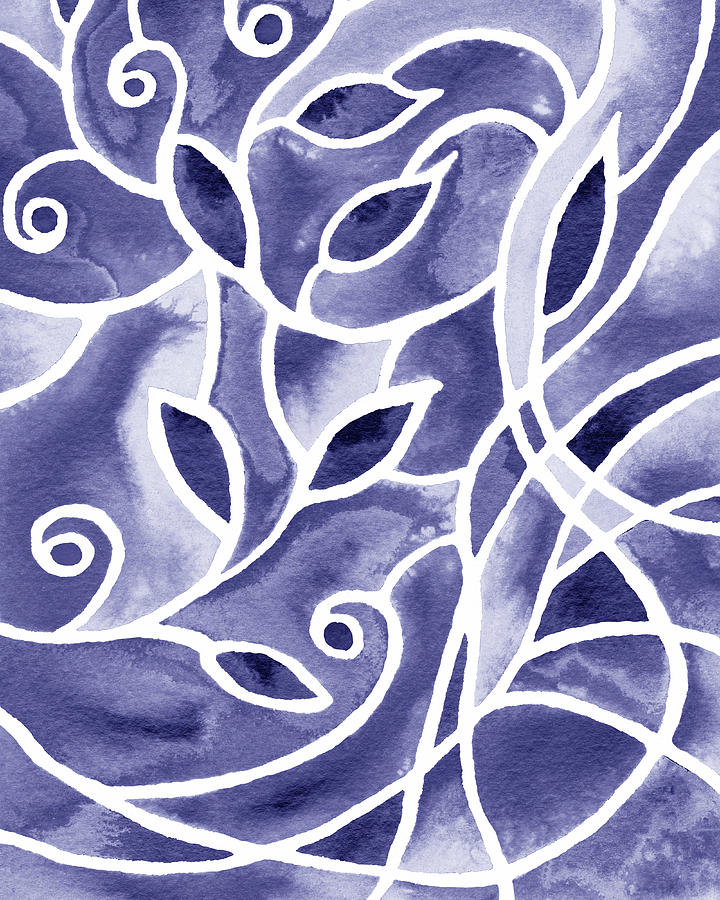 Purple Blue Very Peri Abstract Watercolor Floral Decor Design X Painting by Irina Sztukowski