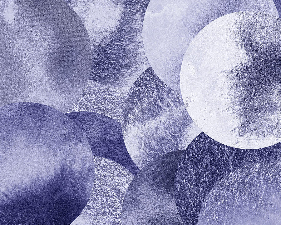 Purple Blue Very Peri Calm Monochrome Round Spheres Watercolor Circles Decor VI Painting by Irina Sztukowski