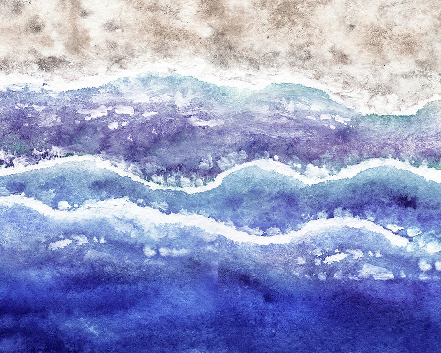 Purple Blue Waves On White Sand Beach  Painting by Irina Sztukowski
