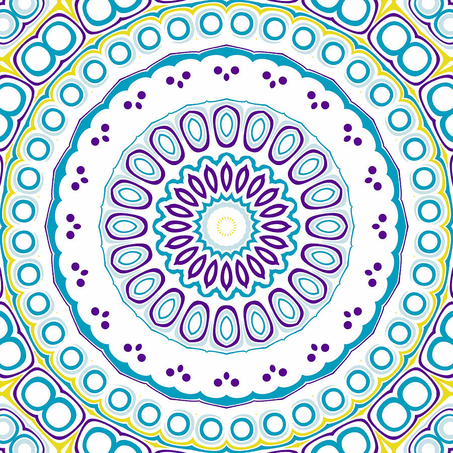 Purple Blue Yellow Mandala Kaleidoscope Medallion Flower Digital Art by Mercury McCutcheon