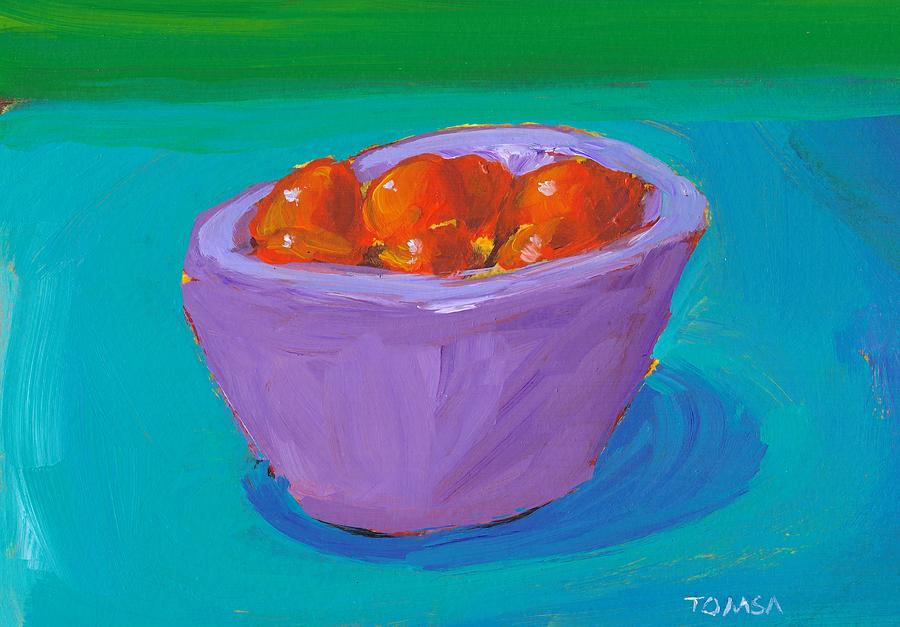 Purple Bowl Oranges Painting by Bill Tomsa