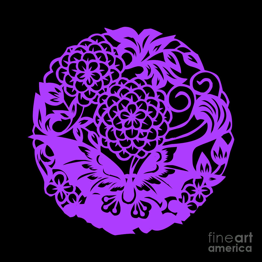 Purple Butterfly and Flowers Silhouette Digital Art by Rose Santuci-Sofranko