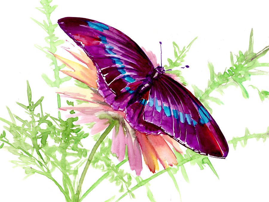 Purple Butterfly Painting by Suren Nersisyan